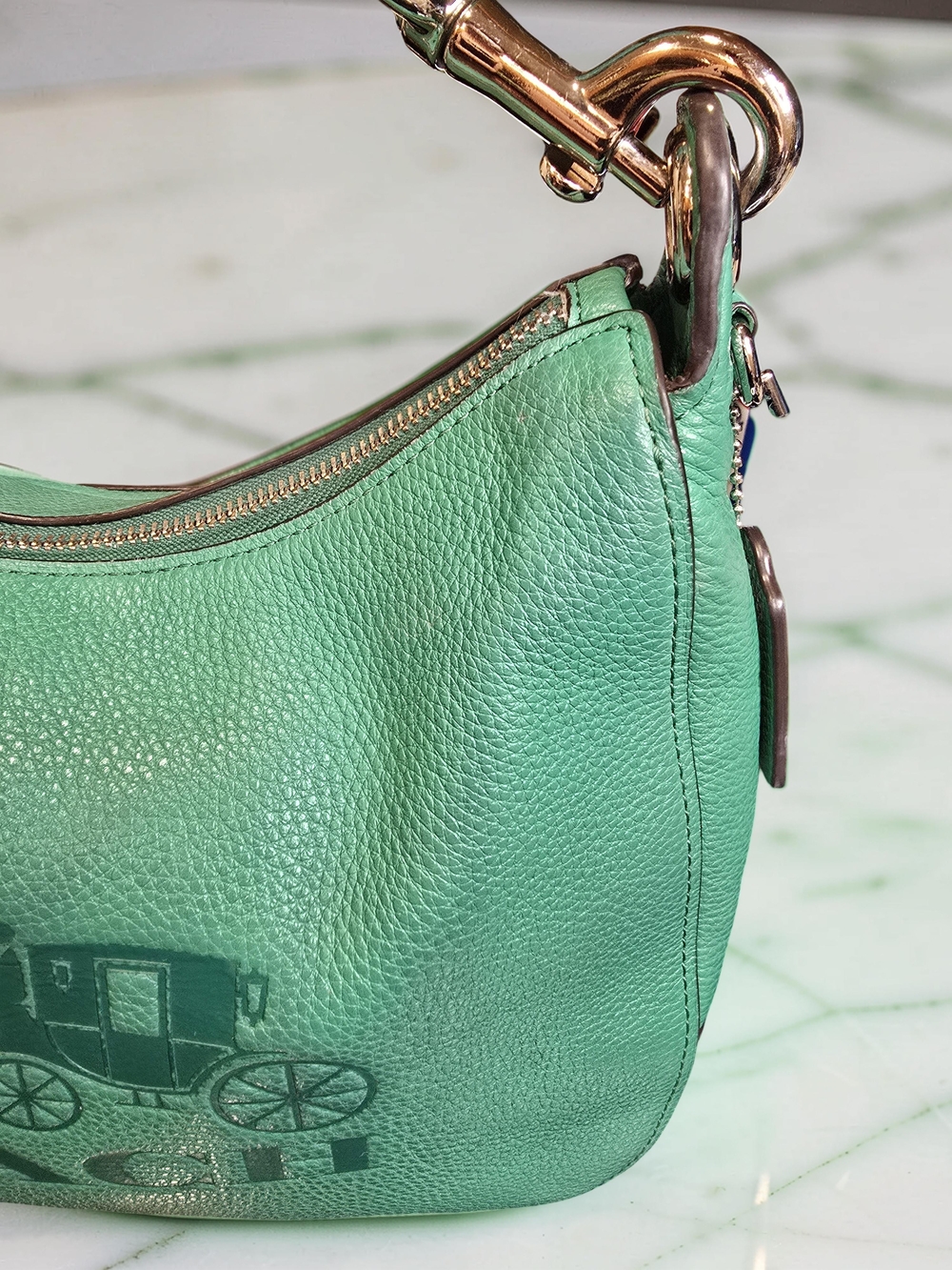 Coach Jes Leather Hobo Bag Mint Green Horse & Carriage-F72702 - Picture 4 of 14